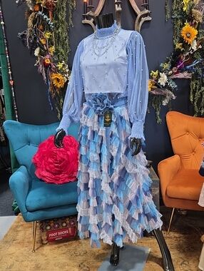 Romantic Light Blue Ruffled Maxi Skirt !